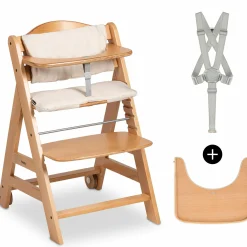 Hochstuhl Beta Plus inkl. Essbrett, Sitzkissen und Rollen - Natural