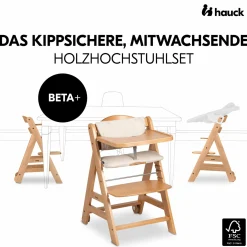 Hochstuhl Beta Plus inkl. Essbrett, Sitzkissen und Rollen - Natural