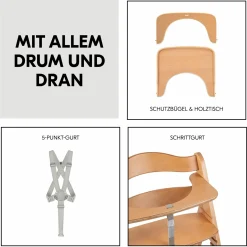 Hochstuhl Beta Plus inkl. Essbrett, Sitzkissen und Rollen - Natural
