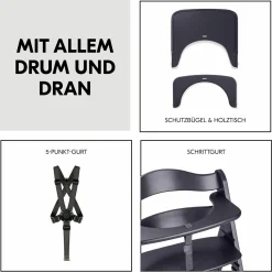 Hochstuhl Beta Plus inkl. Essbrett, Sitzkissen und Rollen - Dark Grey
