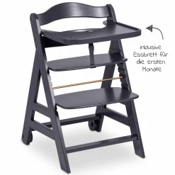 Hochstuhl Beta Plus inkl. Essbrett, Sitzkissen und Rollen - Dark Grey