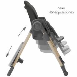 Hochstuhl Minla mitwachsend ab Geburt - 14 Jahre - Hochstuhl, Babyliege mit Liegefunktion & Tablett - Beyound - Graphite Eco - Kollektion 2025