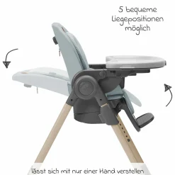 Hochstuhl Minla mitwachsend ab Geburt - 14 Jahre - Hochstuhl, Babyliege mit Liegefunktion & Tablett - Beyound - Grey Eco - Kollektion 2025