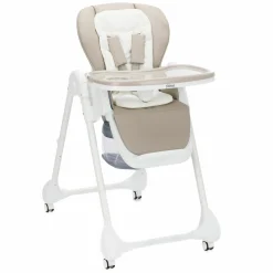 Hochstuhl Mio ab 6 Monate nutzbar mit Liegeposition, abnehmbarem Essbrett, 4 Rollen & klein faltbar - Weiß Taupe