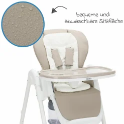 Hochstuhl Mio ab 6 Monate nutzbar mit Liegeposition, abnehmbarem Essbrett, 4 Rollen & klein faltbar - Weiß Taupe