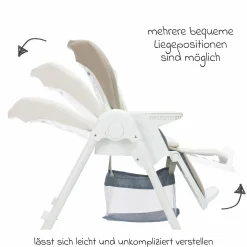 Hochstuhl Mio ab 6 Monate nutzbar mit Liegeposition, abnehmbarem Essbrett, 4 Rollen & klein faltbar - Weiß Taupe