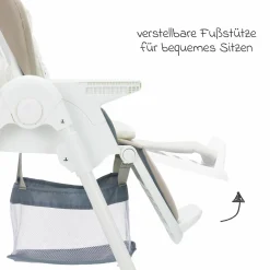 Hochstuhl Mio ab 6 Monate nutzbar mit Liegeposition, abnehmbarem Essbrett, 4 Rollen & klein faltbar - Weiß Taupe