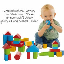 Holzbausteine 50 Stück - extra große Teile - in Box - Bunt
