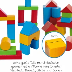 Holzbausteine 50 Stück - extra große Teile - in Box - Bunt