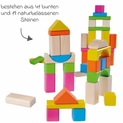 Holzbausteine 60 Stück - in Box mit Sortierspiel - Bunt & Natur