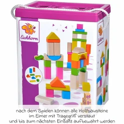 Holzbausteine 60 Stück - in Box mit Sortierspiel - Bunt & Natur