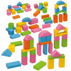 Holzbausteine 75 Stück - in Box mit Sortierspiel - Bunt