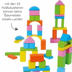 Holzbausteine 75 Stück - in Box mit Sortierspiel - Bunt