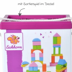 Holzbausteine 75 Stück - in Box mit Sortierspiel - Bunt