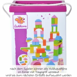 Holzbausteine 75 Stück - in Box mit Sortierspiel - Bunt