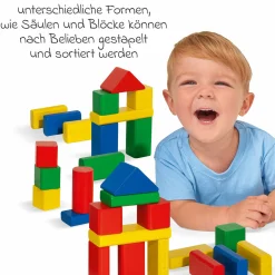 Holzbausteine 50 Stück - in Box mit Sortierspiel - Bunt