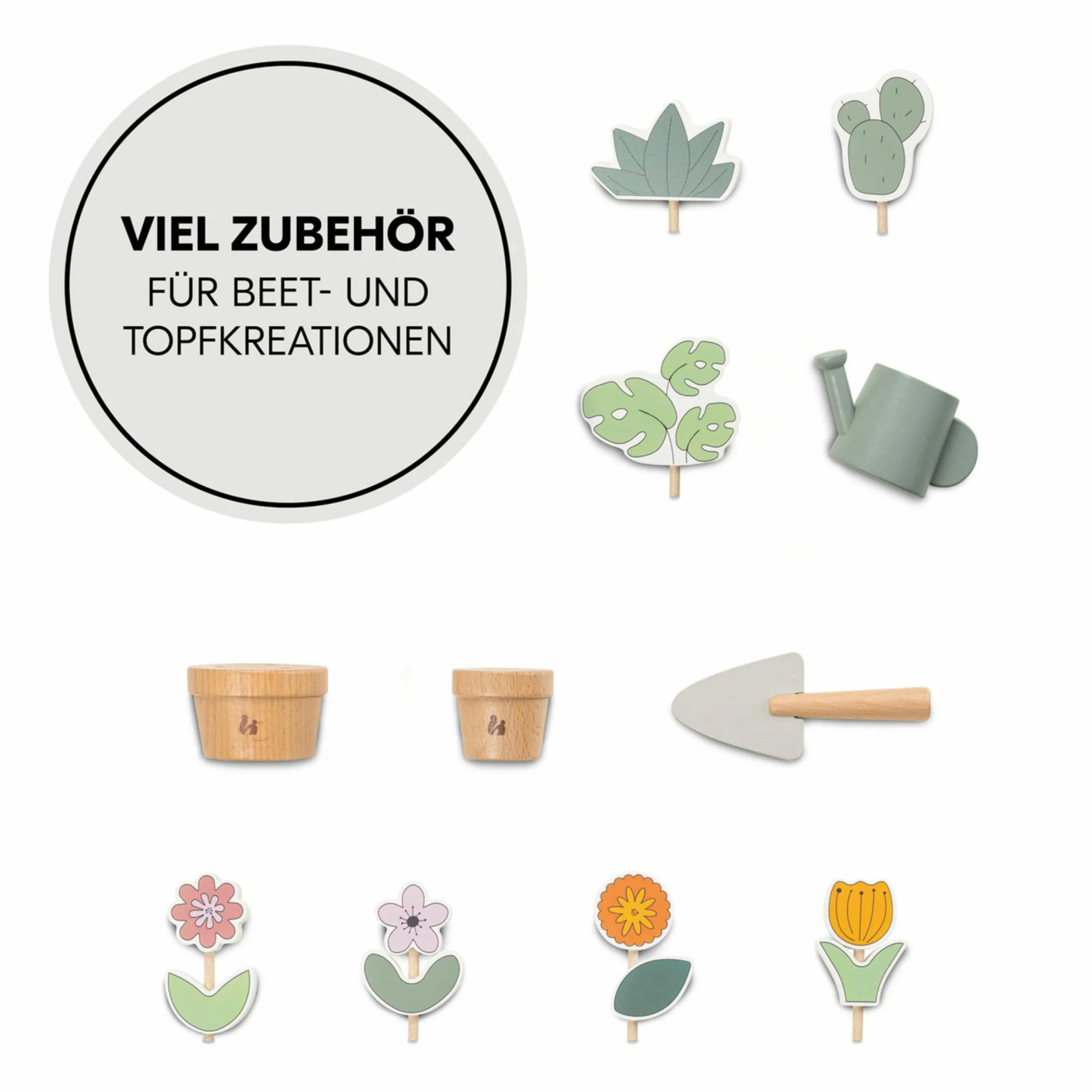 Holz-Lauflernwagen Learn to Walk - mit viel Zubehör für Gärtner-Rollenspiel - Plants