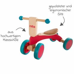 Holzrutscher / Laufrad ab 12 Monate aus Masivholz mit Gummireifen - Natur Lackiert - Kollektion 2025
