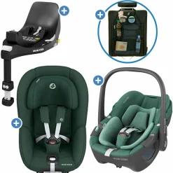 3in1 Babyschale & Reboarder-Set FamilyFix 360 ab Geburt bis 4 Jahre (40 - 105 cm) mit Babyschale Pebble 360 & Kindersitz Pearl 360 inkl. Isofix-Basis FamilyFix & Rückenlehnenschutz - Green