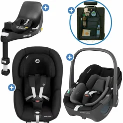 3in1 Babyschale & Reboarder-Set FamilyFix 360 ab Geburt bis 4 Jahre (40 - 105 cm) mit Babyschale Pebble 360 & Kindersitz Pearl 360 inkl. Isofix-Basis FamilyFix & Rückenlehnenschutz - Black