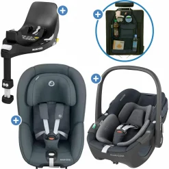 3in1 Babyschale & Reboarder-Set FamilyFix 360 ab Geburt bis 4 Jahre (40 - 105 cm) mit Babyschale Pebble 360 & Kindersitz Pearl 360 inkl. Isofix-Basis FamilyFix & Rückenlehnenschutz - Graphite