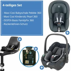 3in1 Babyschale & Reboarder-Set FamilyFix 360 ab Geburt bis 4 Jahre (40 - 105 cm) mit Babyschale Pebble 360 & Kindersitz Pearl 360 inkl. Isofix-Basis FamilyFix & Rückenlehnenschutz - Graphite