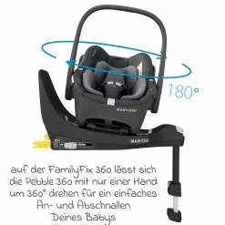 3in1 Babyschale & Reboarder-Set FamilyFix 360 ab Geburt bis 4 Jahre (40 - 105 cm) mit Babyschale Pebble 360 & Kindersitz Pearl 360 inkl. Isofix-Basis FamilyFix & Rückenlehnenschutz - Graphite