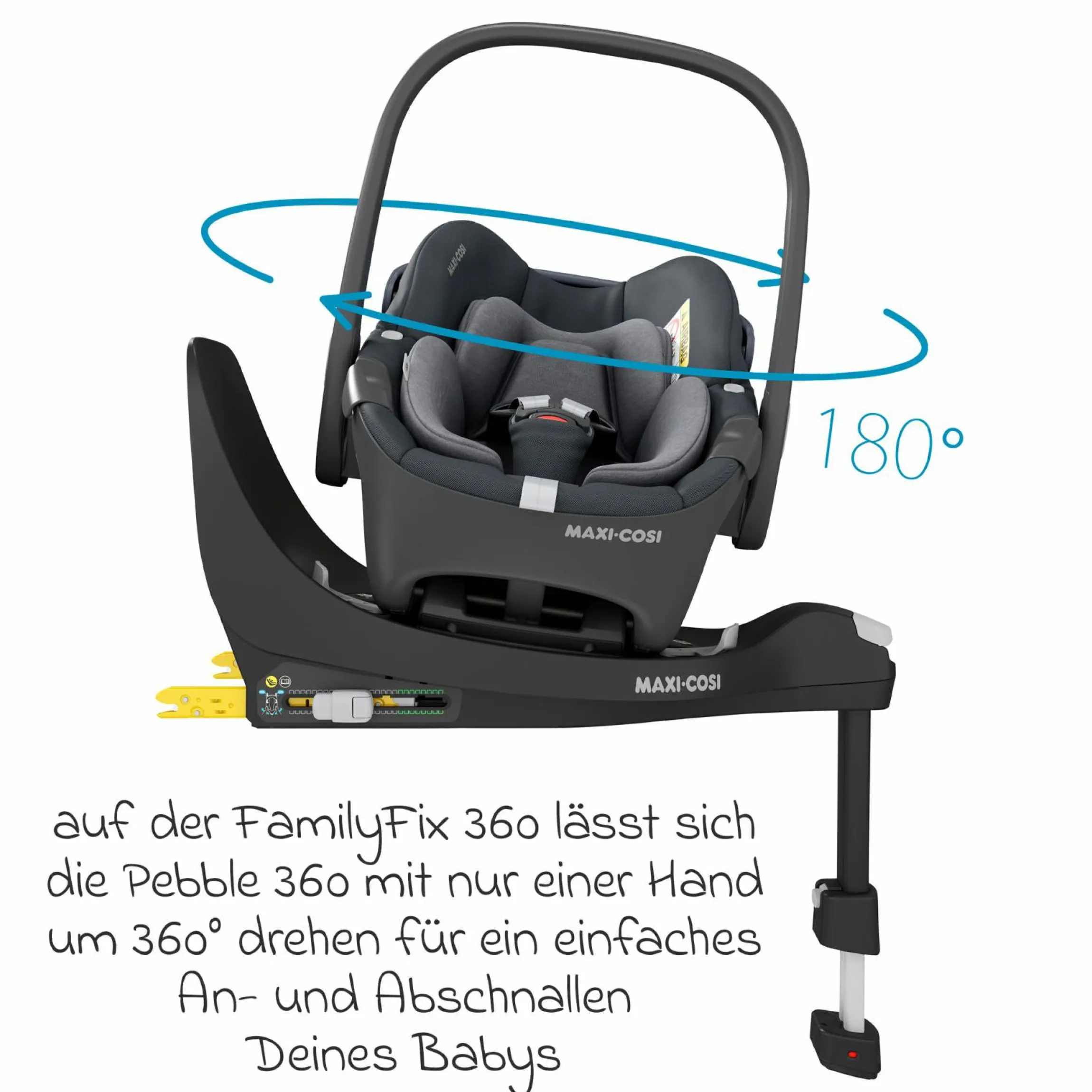 3in1 Babyschale & Reboarder-Set FamilyFix 360 ab Geburt bis 4 Jahre (40 - 105 cm) mit Babyschale Pebble 360 & Kindersitz Pearl 360 inkl. Isofix-Basis FamilyFix, Schutzunterlage, Activity-Trapez & Schnullertasche - Graphite - Kollektion 2025