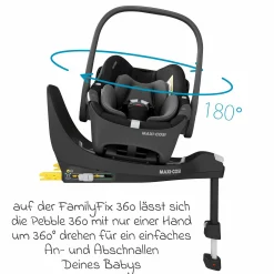 3in1 Babyschale & Reboarder-Set FamilyFix 360 ab Geburt bis 4 Jahre (40 - 105 cm) mit Babyschale Pebble 360 & Kindersitz Pearl 360 inkl. Isofix-Basis FamilyFix, Schutzunterlage & Schnullertasche - Black - Kollektion 2025