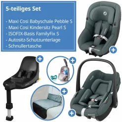 3in1 Babyschalen & Kindersitz-Set FamilyFix S ab Geburt bis 4 Jahre (40cm - 105 cm mit Babyschale Pebble S & Kindersitz Pearl S inkl. Isofix-Basis FamilyFix S, Schutzunterlage & Schnullertasche - Tonal Graphite - Kollektion 2025