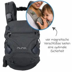4in1 Babytrage CUDL Clik für Neugeborene ab 3,5 kg bis 16 kg einsetzbar mit 4 Tragepositionen, Klickverschluss inkl. Zubehör - Denim - Kollektion 2025