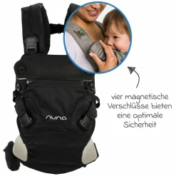 4in1 Babytrage CUDL Clik für Neugeborene ab 3,5 kg bis 16 kg einsetzbar mit 4 Tragepositionen, Klickverschluss inkl. Zubehör - Caviar - Kollektion 2025