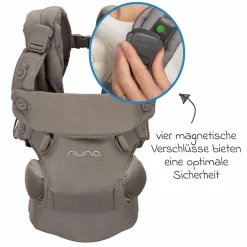 4in1 Babytrage CUDL Luxe für Neugeborene ab 3,5 kg bis 16 kg einsetzbar mit 4 Tragepositionen, Klickverschluss inkl. Zubehör - Pewter - Kollektion 2025