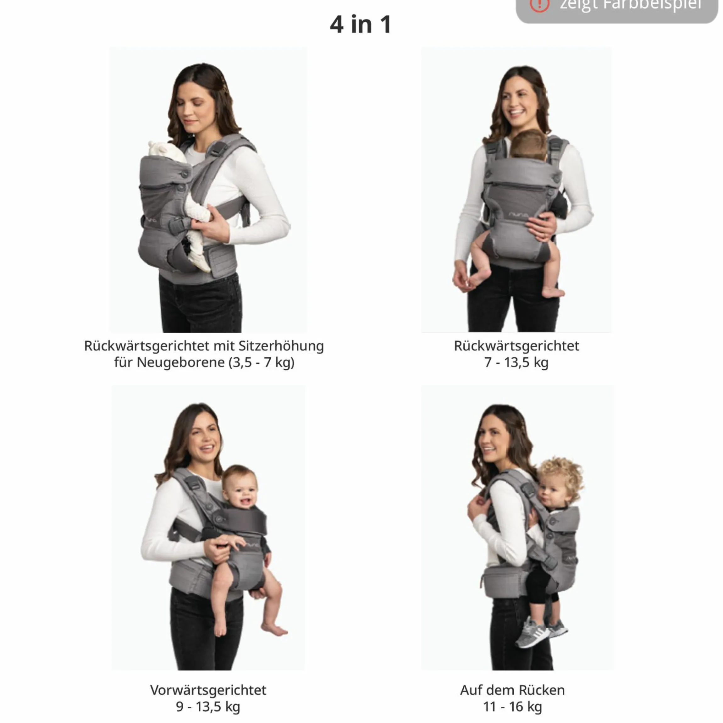 4in1 Babytrage CUDL Luxe für Neugeborene ab 3,5 kg bis 16 kg einsetzbar mit 4 Tragepositionen, Klickverschluss inkl. Zubehör - Quartz - Kollektion 2025