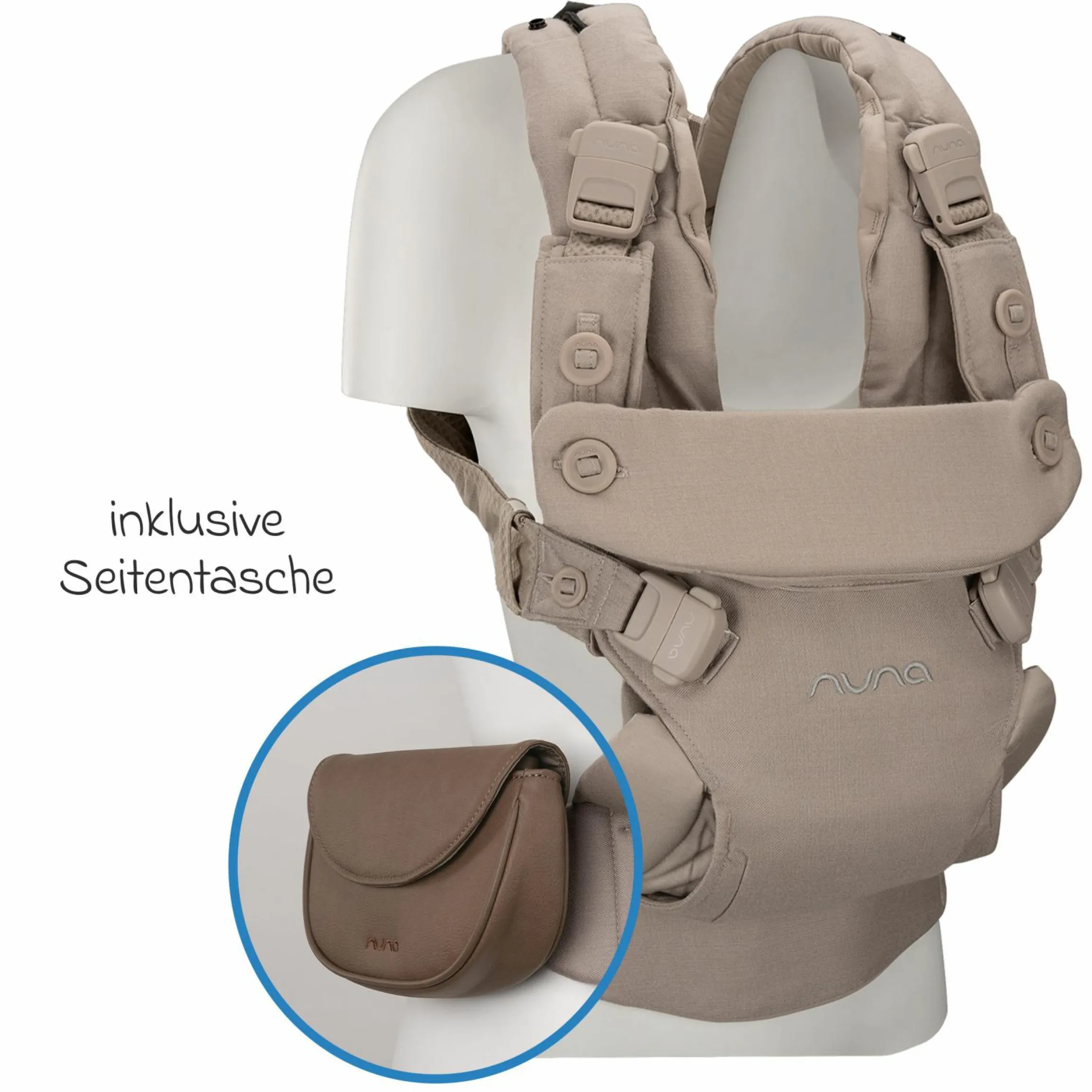 4in1 Babytrage CUDL Luxe für Neugeborene ab 3,5 kg bis 16 kg einsetzbar mit 4 Tragepositionen, Klickverschluss inkl. Zubehör - Quartz - Kollektion 2025