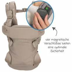 4in1 Babytrage CUDL Luxe für Neugeborene ab 3,5 kg bis 16 kg einsetzbar mit 4 Tragepositionen, Klickverschluss inkl. Zubehör - Quartz - Kollektion 2025