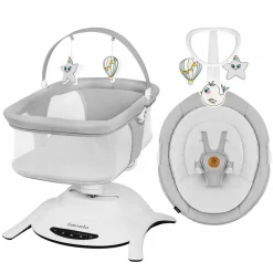 2in1 Babywippe & Babywanne Bella Set mit 5 Schaukelgeschwindigkeiten, 12 Melodien, inkl. Spielbogen 5 Spielzeugen, Insektenschutz & Matratze - Grey Concrete - Kollektion 2025