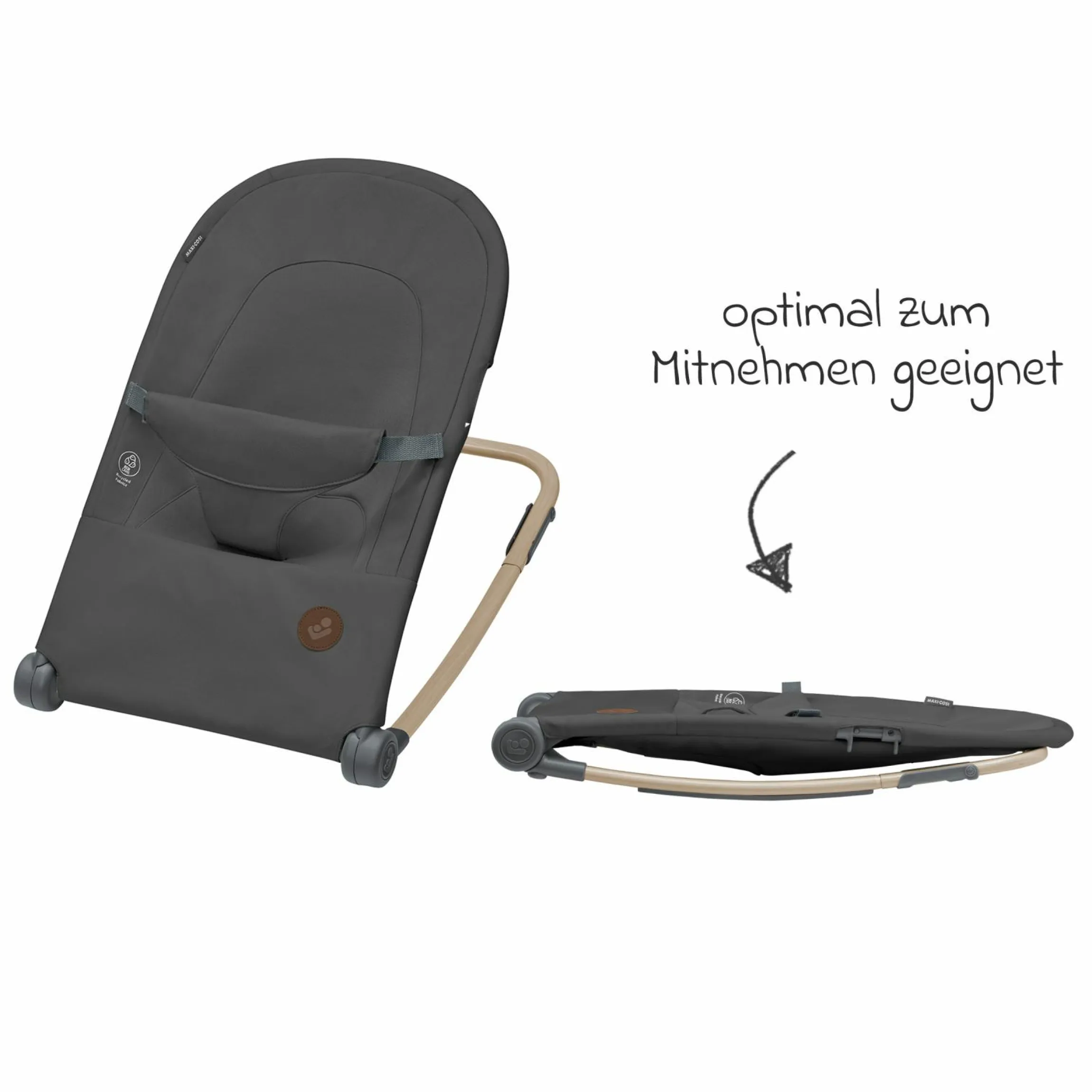 2in1 Babywippe Loa Beyond Eco Care ab Geburt - 6 Monate mit Wippfunktion - federleicht nur 2 kg - Graphite - Kollektion 2025