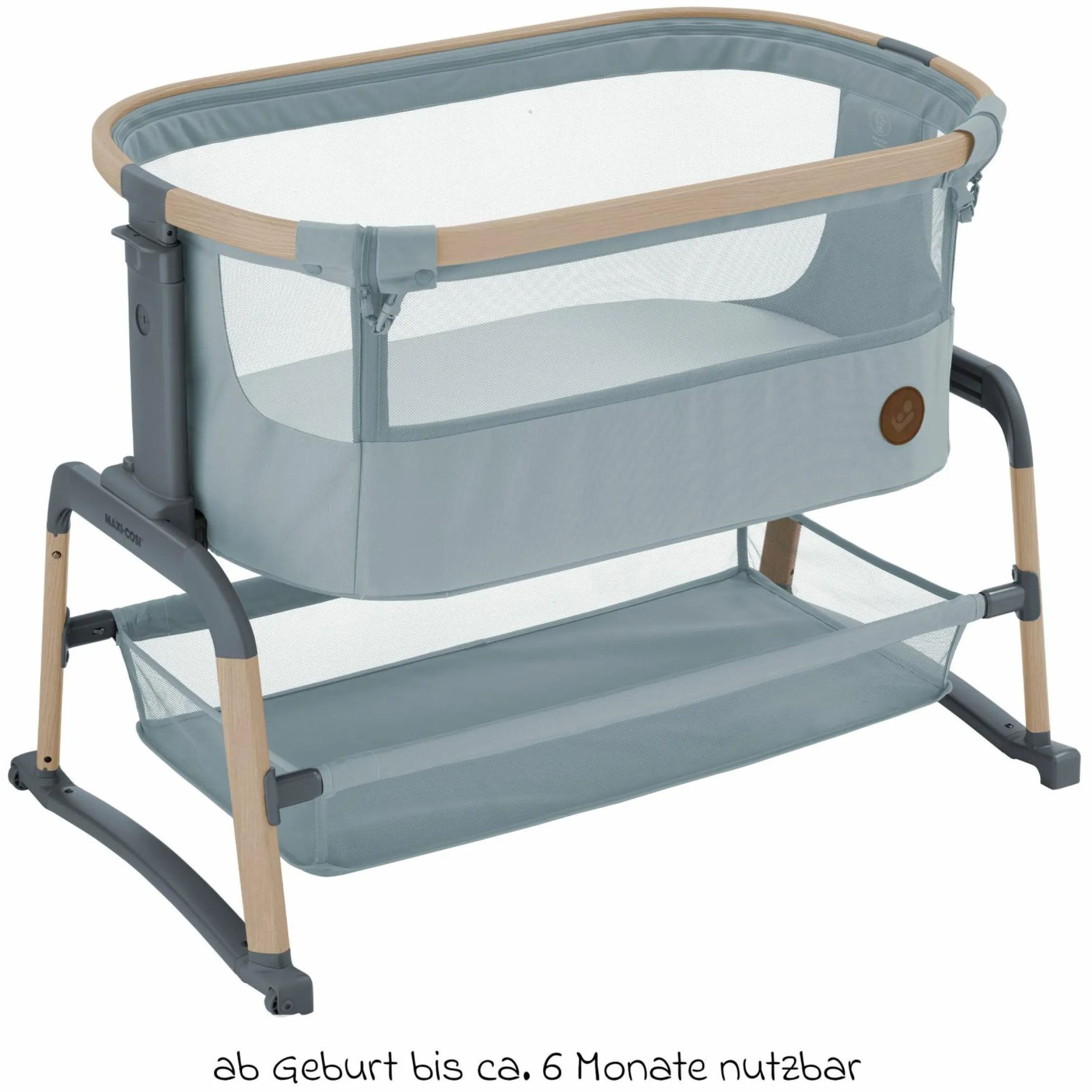 2-in-1 Beistellbett Iora Air mit Schaukelfunktion, atmungsaktive Stoffe, klappbar, inkl. Matratze & Reisetasche - Beyond Grey - Kollektion 2025