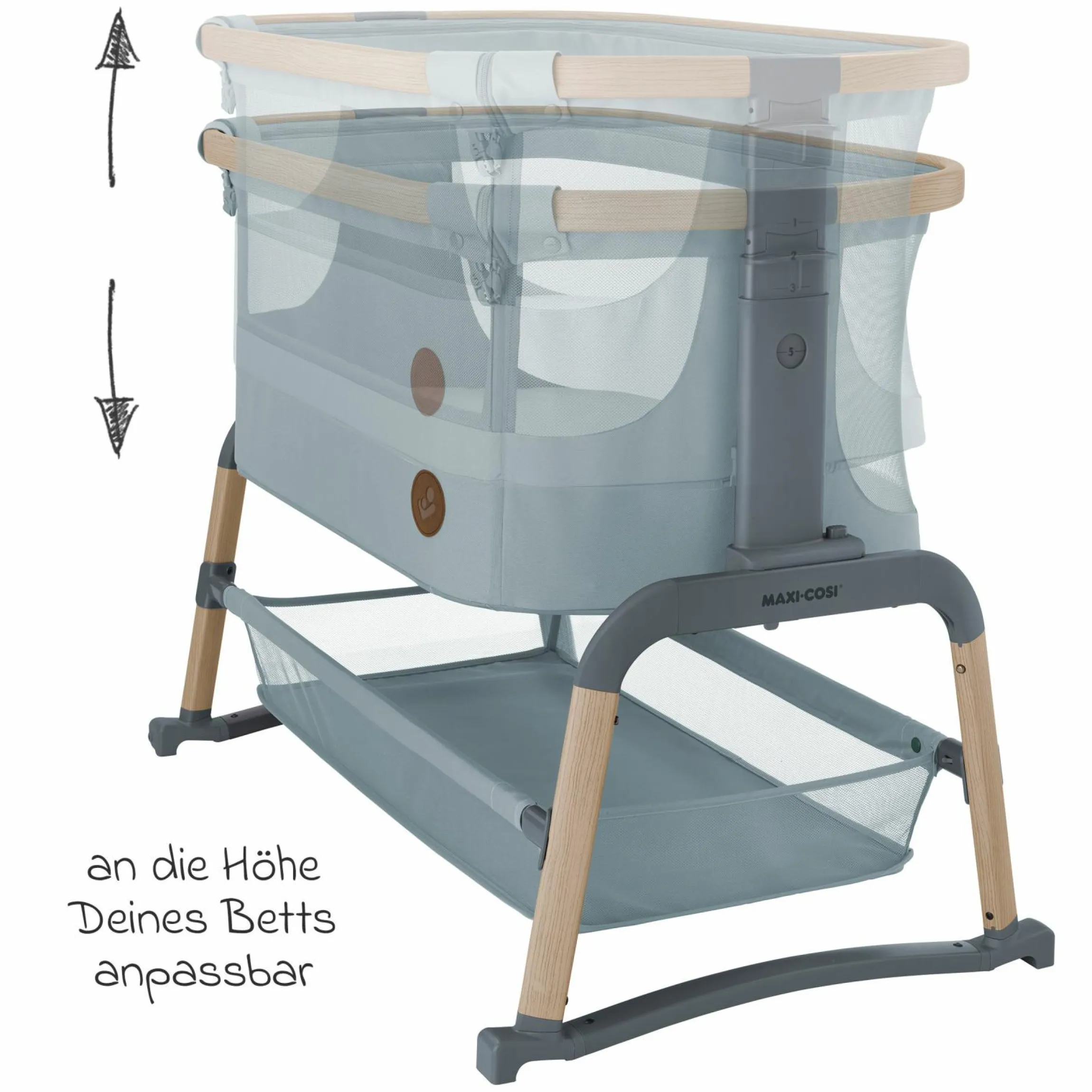 2-in-1 Beistellbett Iora Air mit Schaukelfunktion, atmungsaktive Stoffe, klappbar, inkl. Matratze & Reisetasche - Beyond Grey - Kollektion 2025