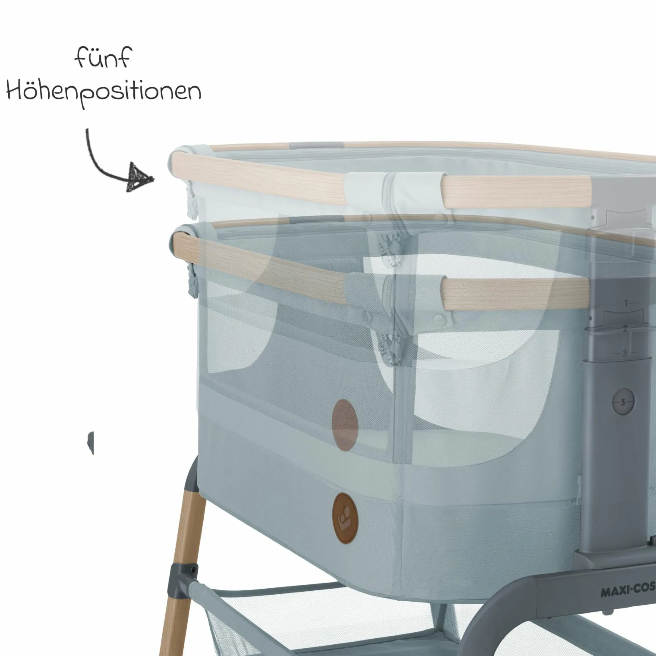 2-in-1 Beistellbett Iora Air mit Schaukelfunktion, atmungsaktive Stoffe, klappbar, inkl. Matratze & Reisetasche - Beyond Grey - Kollektion 2025