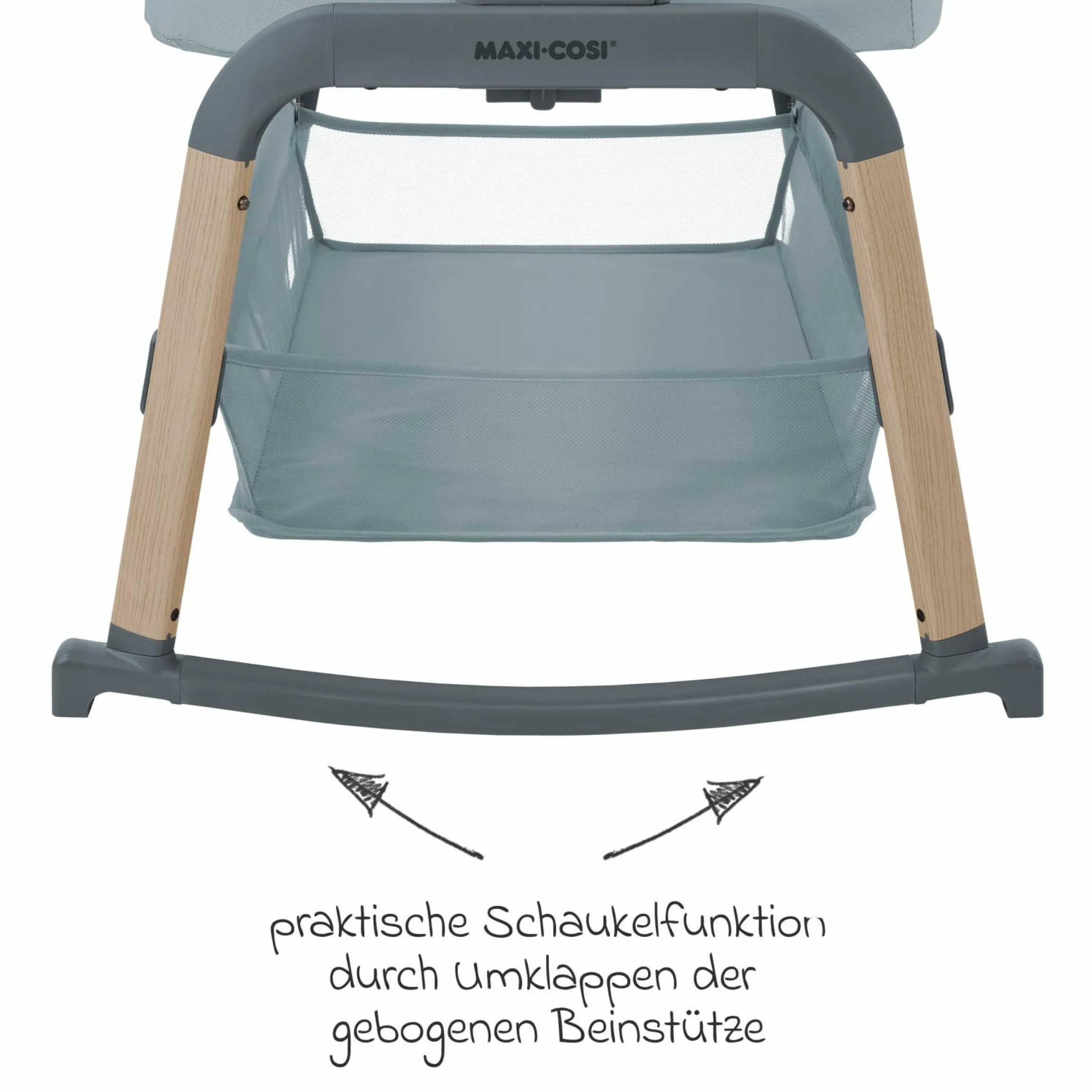 2-in-1 Beistellbett Iora Air mit Schaukelfunktion, atmungsaktive Stoffe, klappbar, inkl. Matratze & Reisetasche - Beyond Grey - Kollektion 2025