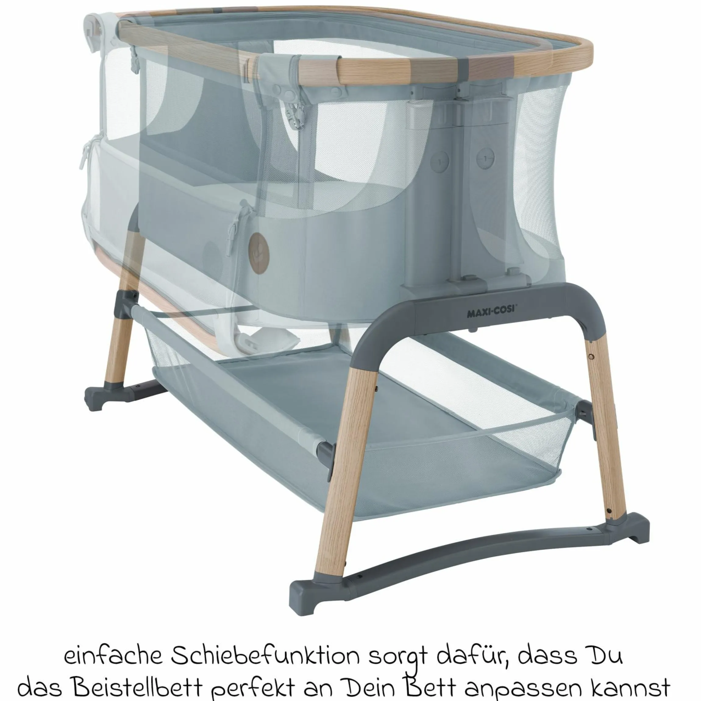 2-in-1 Beistellbett Iora Air mit Schaukelfunktion, atmungsaktive Stoffe, klappbar, inkl. Matratze & Reisetasche - Beyond Grey - Kollektion 2025