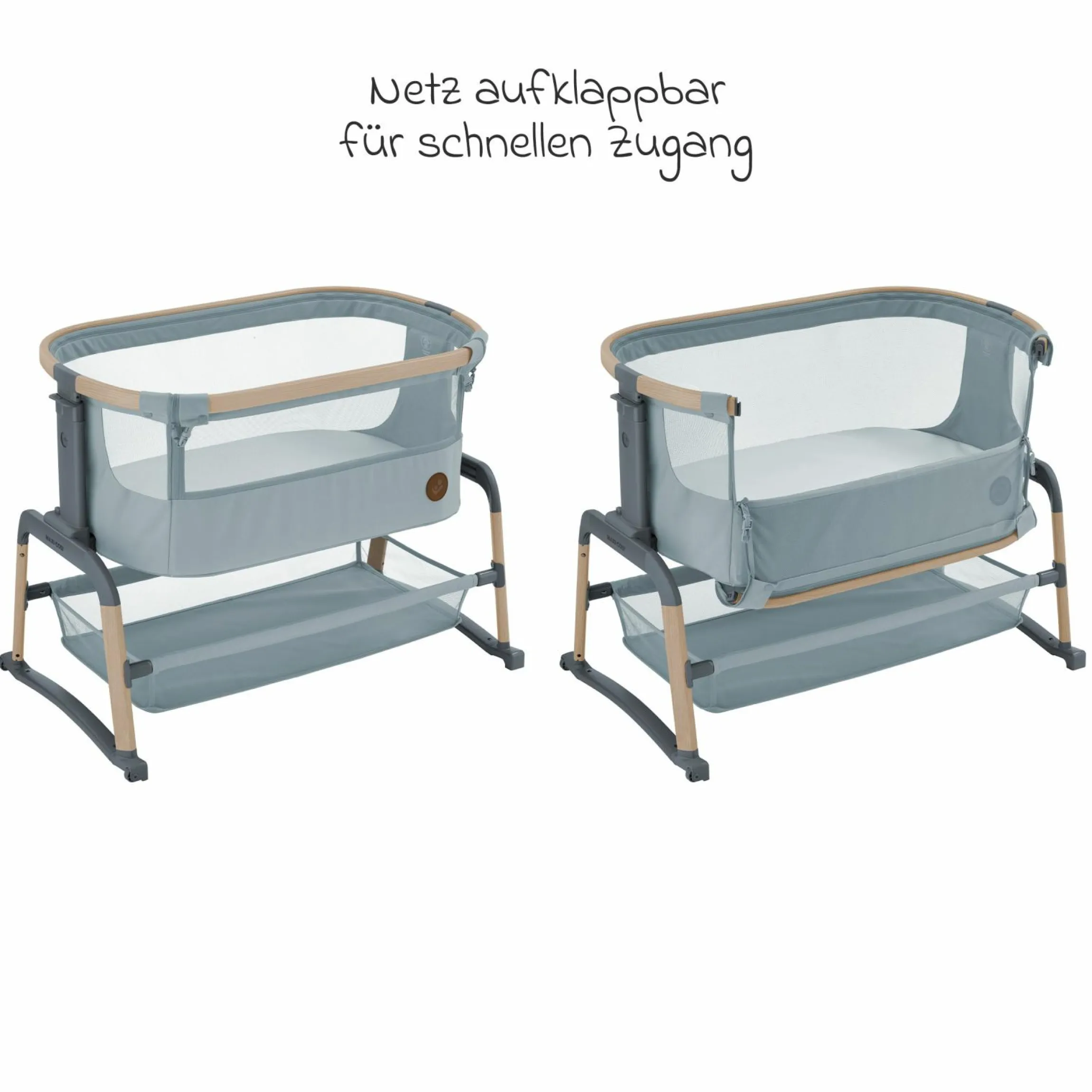 2-in-1 Beistellbett Iora Air mit Schaukelfunktion, atmungsaktive Stoffe, klappbar, inkl. Matratze & Reisetasche - Beyond Grey - Kollektion 2025