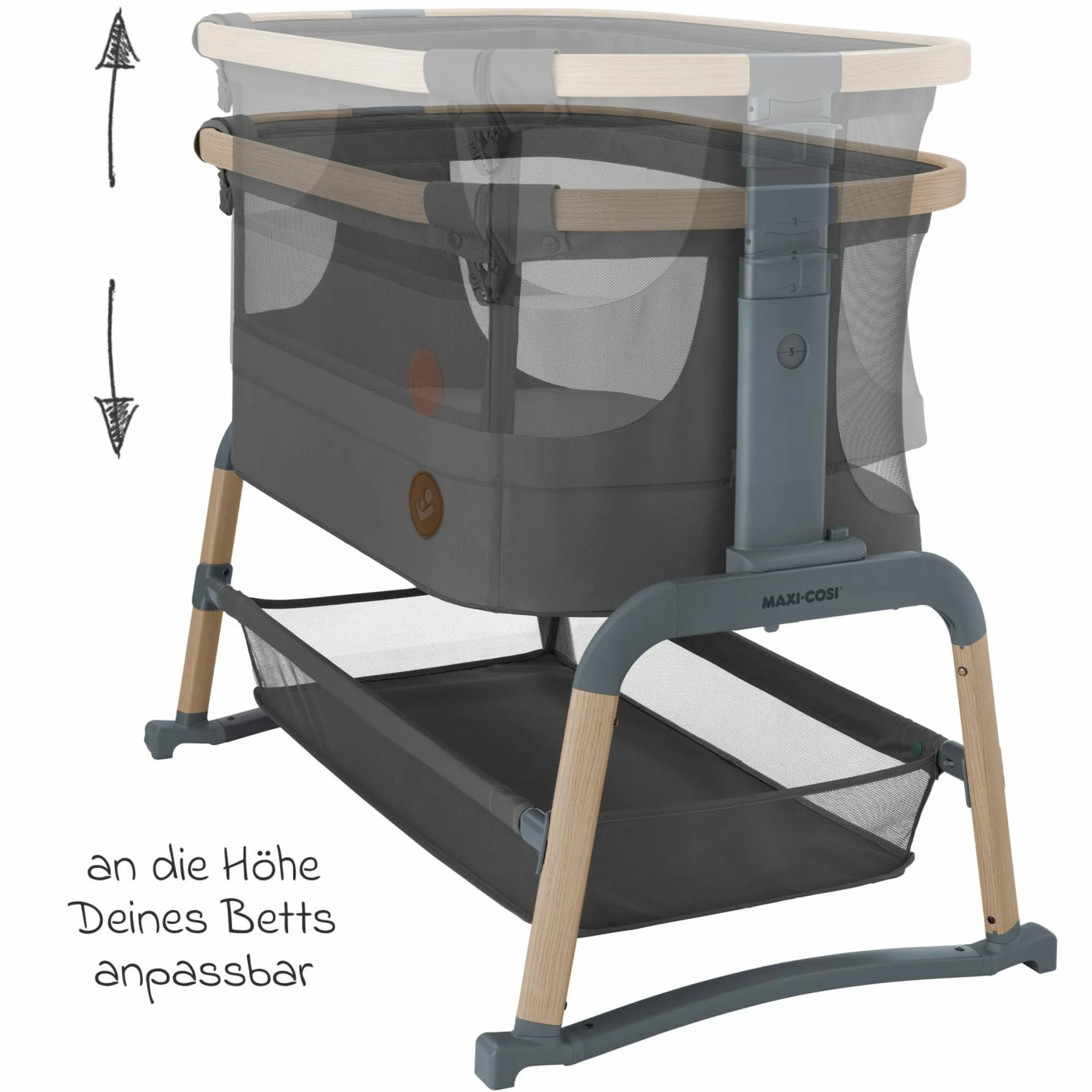 2-in-1 Beistellbett Iora Air mit Schaukelfunktion, atmungsaktive Stoffe, klappbar, inkl. Matratze & Reisetasche - Beyond Graphite - Kollektion 2025