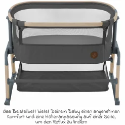 2-in-1 Beistellbett Iora Air mit Schaukelfunktion, atmungsaktive Stoffe, klappbar, inkl. Matratze & Reisetasche - Beyond Graphite - Kollektion 2025
