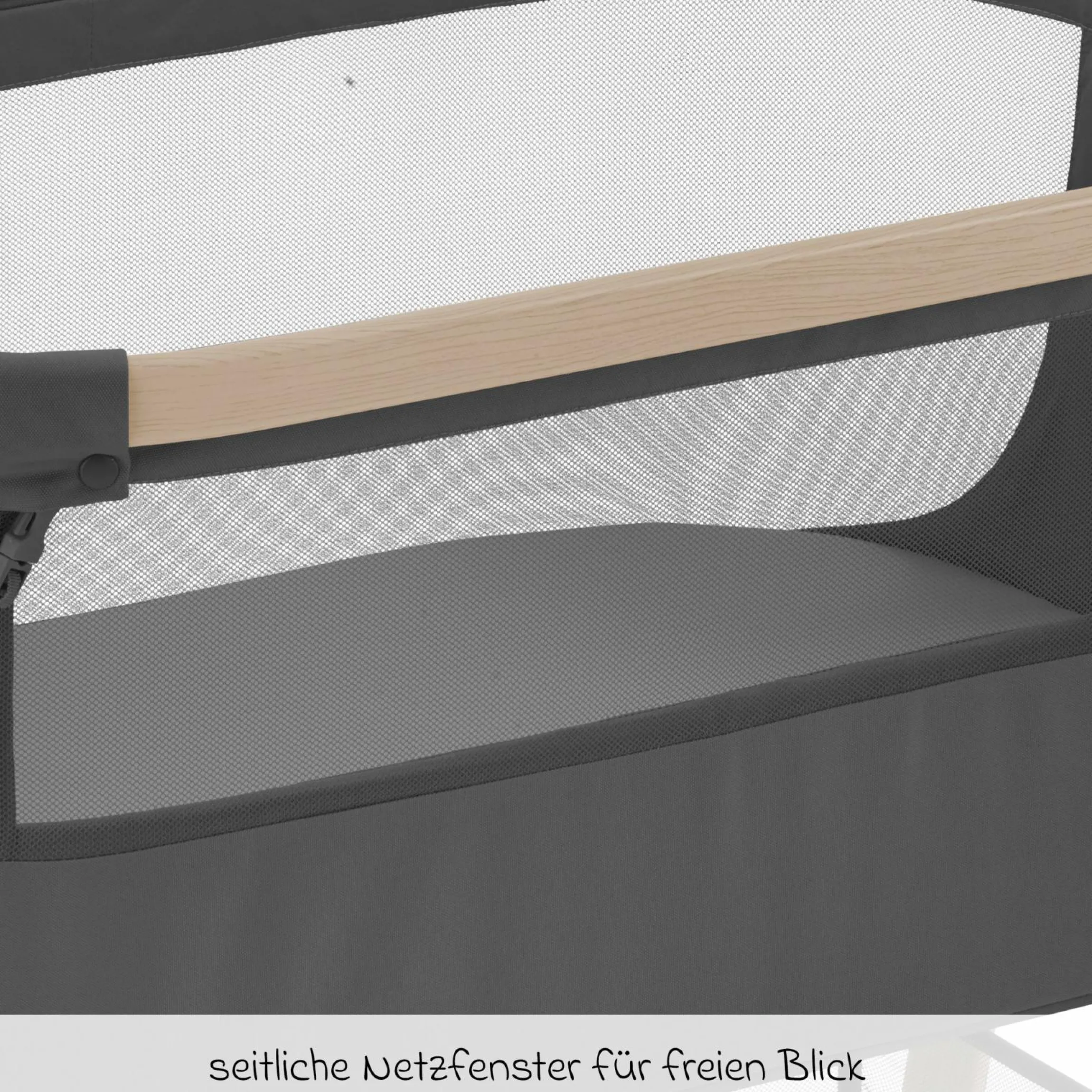 2-in-1 Beistellbett Iora Air mit Schaukelfunktion, atmungsaktive Stoffe, klappbar, inkl. Matratze & Reisetasche - Beyond Graphite - Kollektion 2025