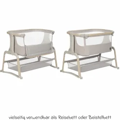 2-in-1 Beistellbett Iora Air mit Schaukelfunktion, atmungsaktive Stoffe, klappbar, inkl. Matratze & Reisetasche - Classic Beige Eco FR - Kollektion 2025