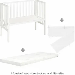 2in1 Beistellbett mit Canvas-Barriere, Nestchen + safe asleep Matratze mit 90 x 45 cm 47 x 99,5 cm - Sternenzauber - Grau - Kollektion 2024