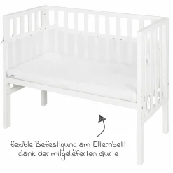 2in1 Beistellbett mit Canvas-Barriere, Nestchen + safe asleep Matratze mit 90 x 45 cm 47 x 99,5 cm - Sternenzauber - Grau - Kollektion 2024